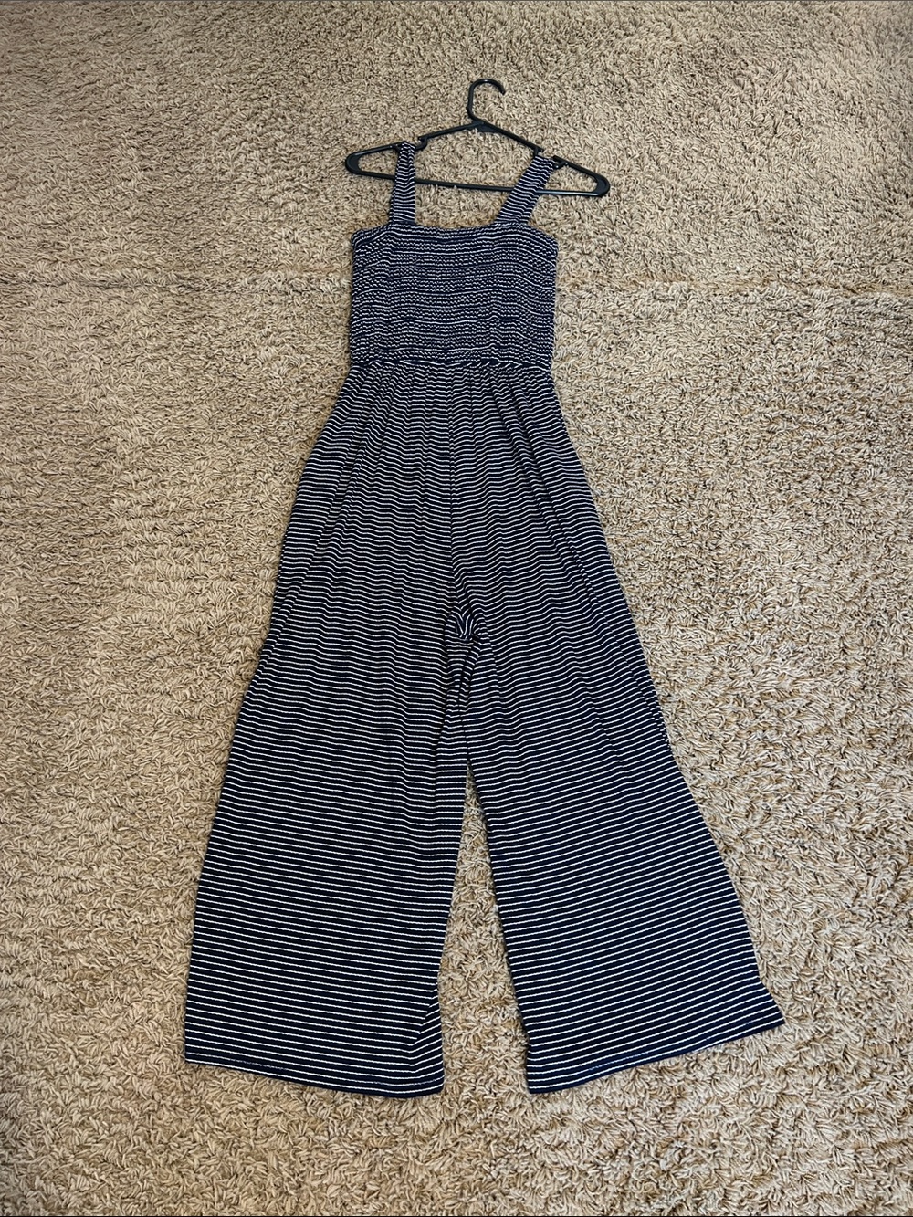 Navy and white striped wide leg pants romper jumpsuit size XS
